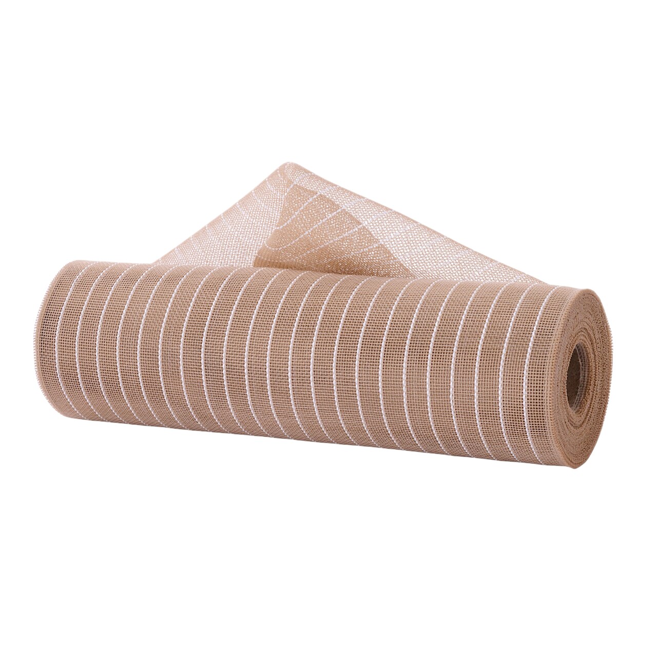 Deco Poly Mesh - 10.25" Fine Weave Mesh for Wreaths, Crafts, and Decorations, (Natural Kraft Brown, White Film Weave)